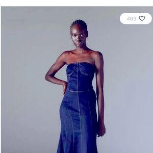 Silence + Noise Trinity Dark Denim Strapless Midi Dress Strapless Dress